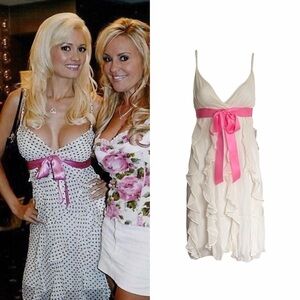 Ruffle Silk Bow Mini Dress As Seen On Holly Madison